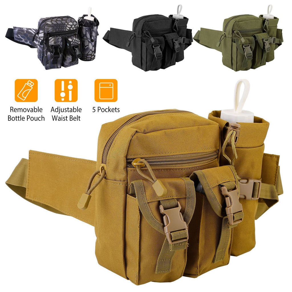 Tactical Waist Bag Utility Pouch Military Hiking Belt Bag w/ Water Bottle Pouch For Fishing Mountaineering Camping Hunting Running Outdoor