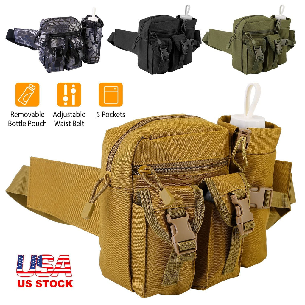 Tactical Waist Bag Utility Pouch Military Hiking Belt Bag w/ Water Bottle Pouch For Fishing Mountaineering Camping Hunting Running Outdoor